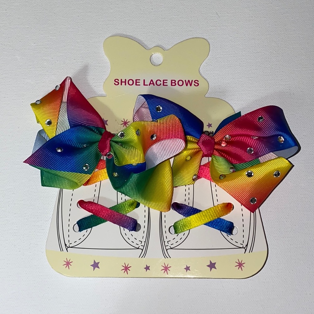 NEW girls bow rainbow bedazzled laces